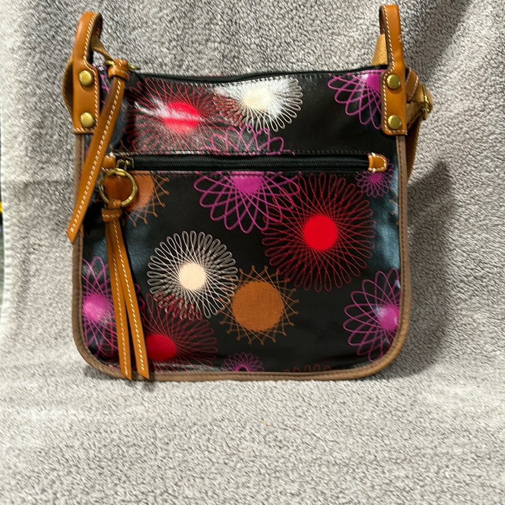 Fossil purse, black with red and pink design